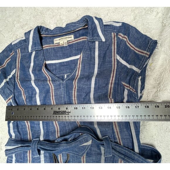 Pilcro by Anthropologie V-Neck Striped Belted Shift Dress Short Sleeve Sz 2 Blue - Picture 7 of 10